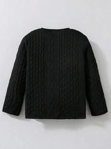 SHEIN 1 件装年轻男孩经典熊补丁舒适纹理长袖 T 恤，适合春秋季校服 - 黑色 - 查看 2