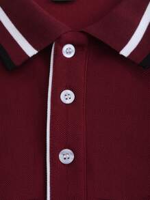 Manfinity Mode Men Contrast Trim Polo Shirt - Burgundy - View 7