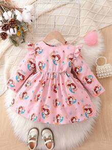 Baby Girl Cartoon Graphic Ruffle Trim Dress - Multicolor - View 1