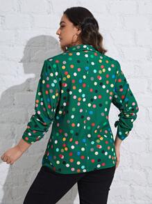 SHEIN LUNE 大碼波點圖案青果領西裝外套 - 綠色 - 查看 2