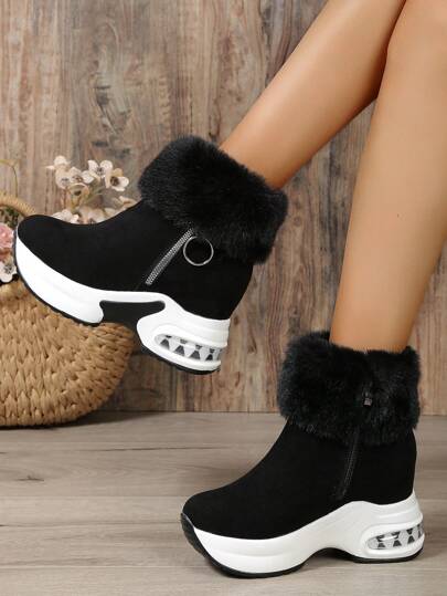 بوت قصيرة للكاحل ذات نعل سميك، طراز بريطاني، منصة مسطحة، بوت دراجات نارية، بوت فرو، بوت ثلج، مناسبة للربيع والخريف