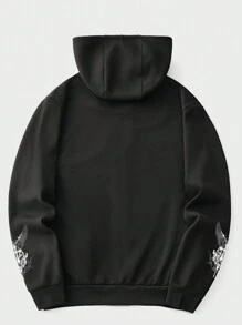 ROMWE MEN Goth Các bạn Đồ họa Chữ cái Dây kéo Dây rút Lót nhiệt Hoodie - màu đen - Xem 2