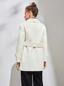 Anewsta Waterfall Collar Belted Overcoat - White - View 2