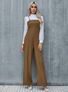 GENKIRA Solid Wide Leg Overall Jumpsuit Without Blouse - Brown - View 5