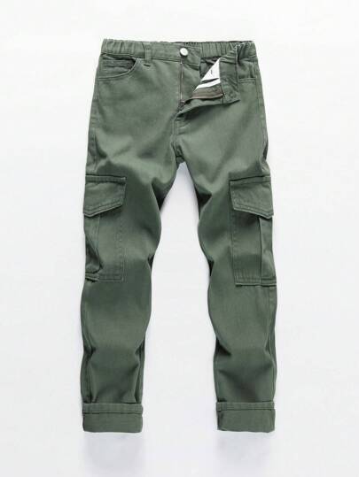 SHEIN Explorewe Tween Boy Casual Personalized Campus Fashion Sports Pocket Denim Long Pants,Holiday,Summer,Travel Summer Holiday