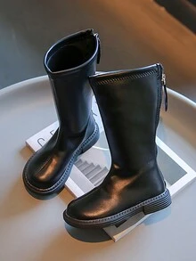 Autumn And Winter New High-top Children's Boots For Girls, With Thick-soles, Flat Heels, And Buckles - Black - View 6