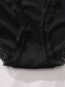 SHEIN Talla grande Bragas ribete con encaje con lazo delantero - Negro - Ver 5