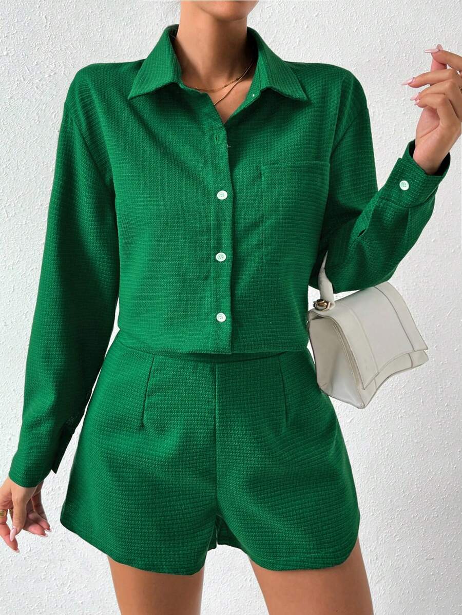 Chiquease Thả vai Vá Túi Áo sơ mi & Quần short - màu xanh lá - Xem 1
