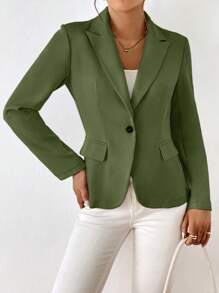 SHEIN Essnce 素色單釦西裝外套 - 軍綠色 - 查看 4