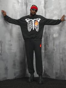 Manfinity VCAY Men Plus Skull Print Sweatshirt & Sweatpants