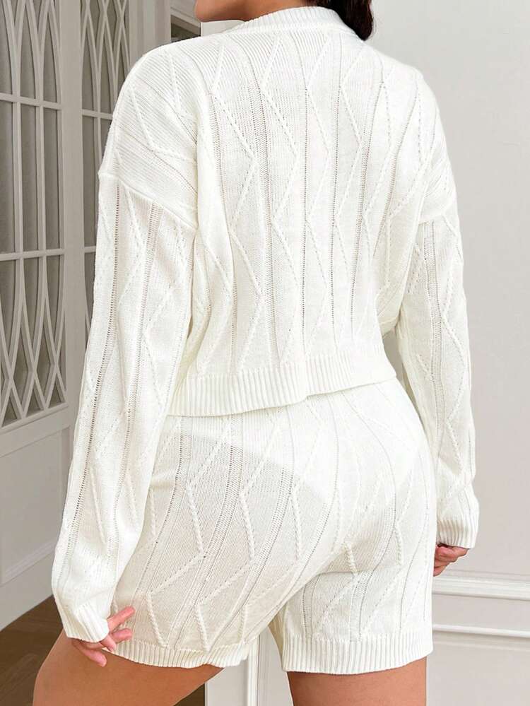 Plus Cable Knit Drop Shoulder Sweater & Knit Shorts