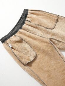 Men Drawstring Waist Thermal Lined Sweatpants - Grey - View 5