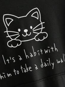 Muchica 貓咪和標語圖案袋鼠口袋連帽衫