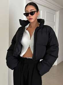 DAZY 纯色拉链加厚棉衣，女士冬季外套