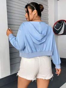 Flirla Sudadera con capucha y cordón ajustable talla grande - Azul - Ver 2