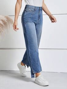 SHEIN LUNE Jeans de talle alto bajo con abertura de pierna ancha