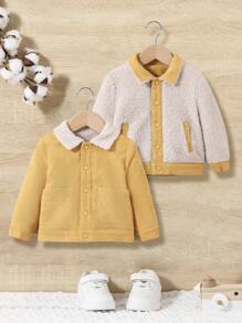 SHEIN Baby Boys' Color Blocking Double-sided Fleece Jacket - Yellow - View 1