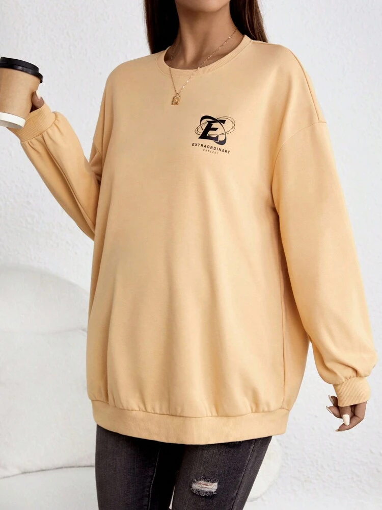 Maternity Letter Graphic Drop Shoulder Sweatshirt, For Winter