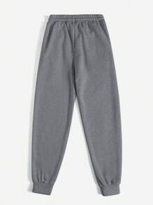 SHEIN PETITE Slant Pocket Drawstring Sweatpants - Dark Grey - View 2
