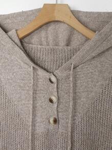 SHEIN LUNE Plus Drop Shoulder Half Button Drawstring Hooded Sweater Knit Pullover Fall Winter Autumn Sweater - Apricot - View 4