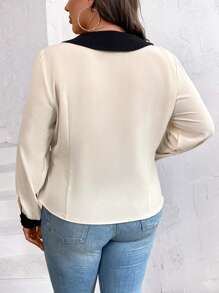 SHEIN Clasi 大碼拼接邊側收褶不對稱下擺襯衫