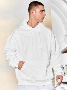 Manfinity Hypemode Men Kangaroo Pocket Drawstring Hooded Sweatshirt - White - View 5