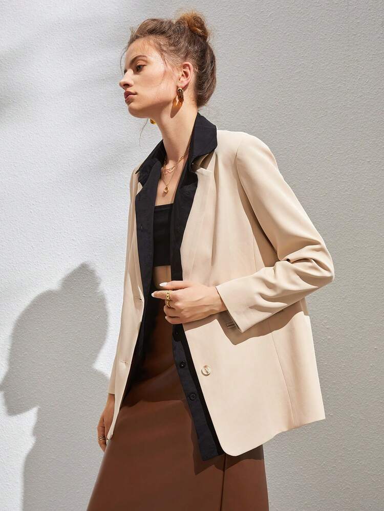 Contrast Collar Belted Blazer