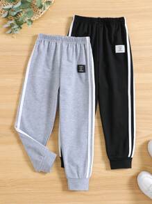 SHEIN Young Boy 2pcs Letter Patched Detail Contrast Tape Sweatpants - Multicolor - View 1