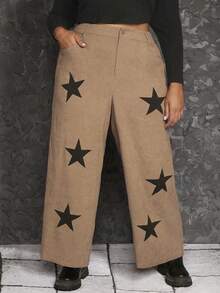 SHEIN CURVE+ 大碼星星印花闊腿褲 - 彩色 - 查看 4