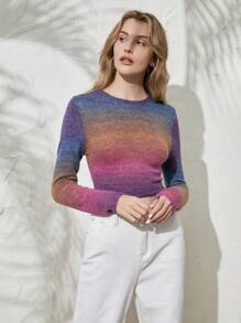 SHEIN Unity 渐变色短款针织套头衫，秋冬款 - 彩色 - 查看 1