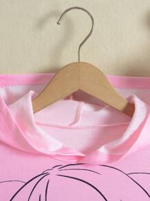 SHEIN Cô gái Tween Đồ họa chữ & hình trong tiếng Nhật Áo nỉ có mũ - Hồng - Xem 3