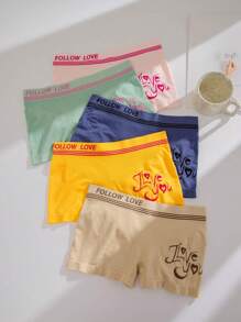 Women 5pcs Letter Graphic Boxer Brief - Multicolor - View 7