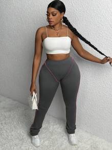 Slaydiva بنطلون نحيل شريط منسوج مقاس كبير - رمادي - مشاهدة 1