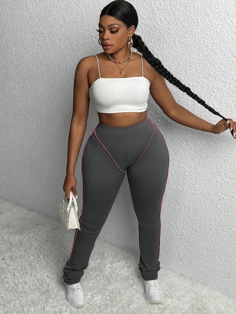 Plus Top-stitching Skinny Pants
