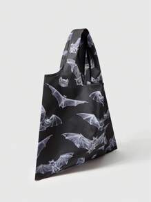 ROMWE Goth 大碼購物袋滿版蝙蝠圖案適用於購物 - 黑與白 - 查看 7