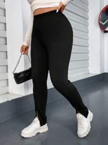 Flirla Talla grande Pantalones ajustados bajo con abertura - Negro - Ver 4