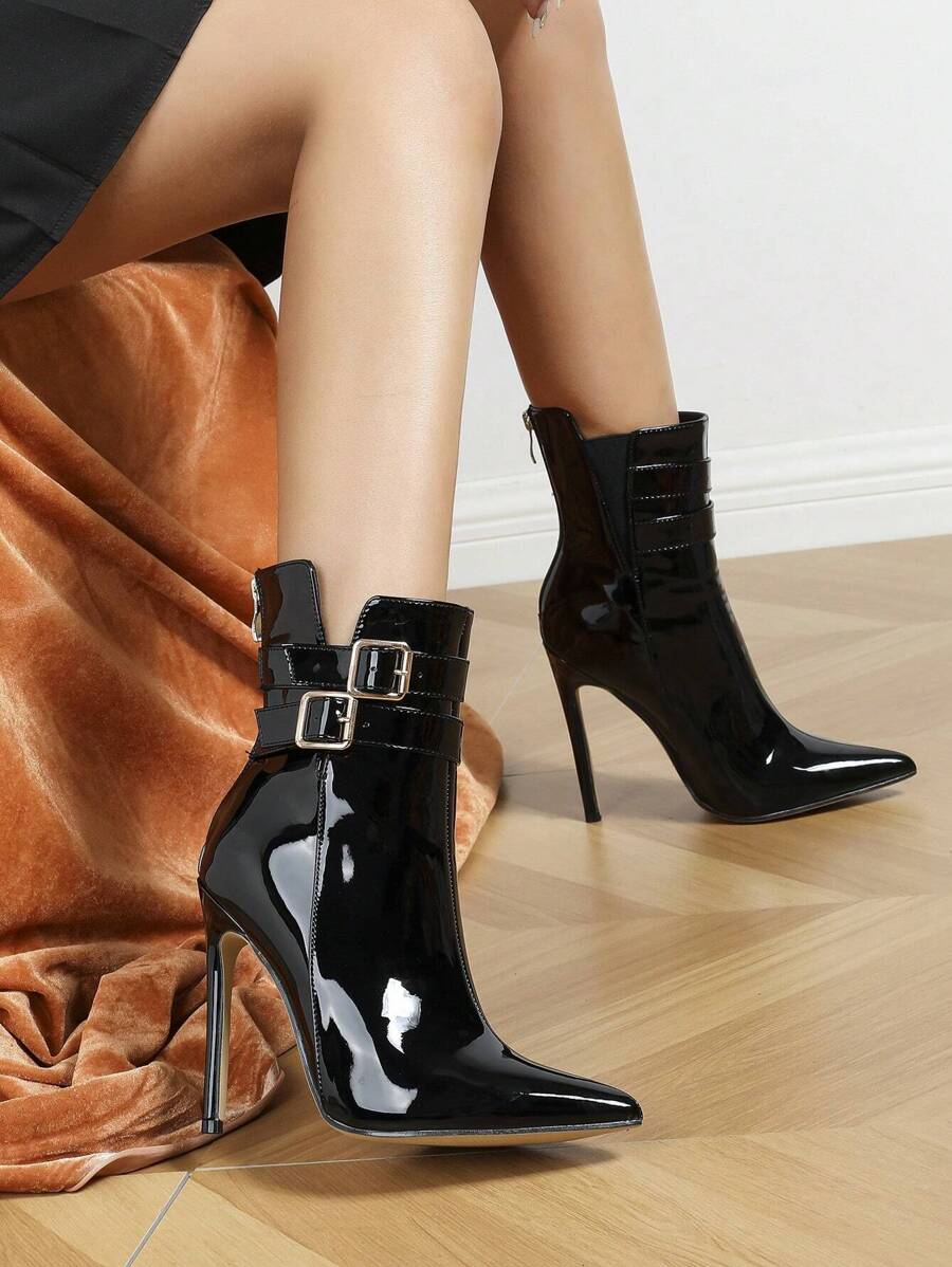 Fall/Winter Fashionable Stiletto Heels Pointed Toe Side Zipper Women's Ankle Boots - Black - View 1