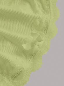 SHEIN EZwear 蕾絲拼接褶邊前蝴蝶結抹胸上衣 - 青檸色 - 查看 3