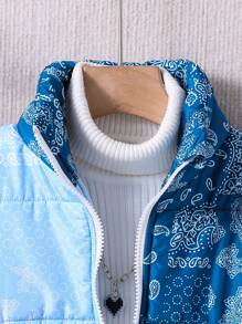 Tween Boy Paisley Scarf Print Zip Up Padded Coat Without Sweater - Multicolor - View 6