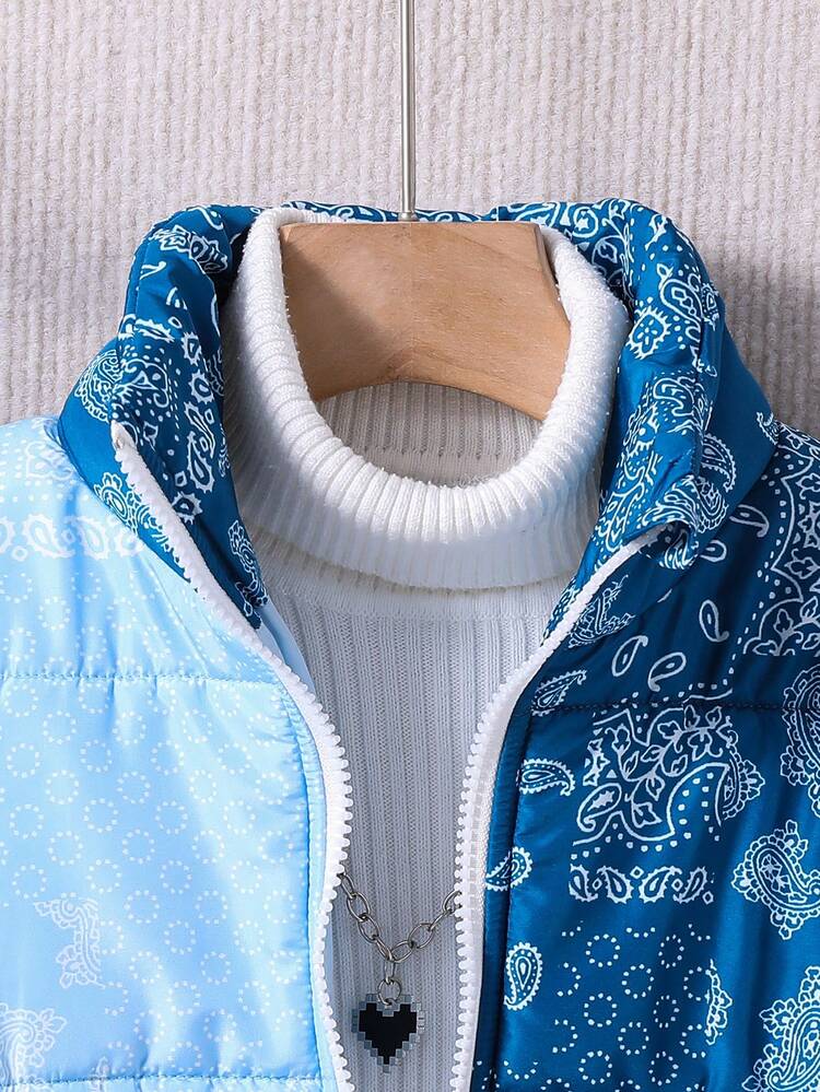 Tween Boy Paisley Scarf Print Zip Up Padded Coat Without Sweater