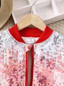 SHEIN Young Girl Sequin Effect Bomber Jacket - Multicolor - View 3