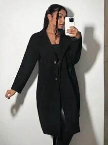 SHEIN SXY Abrigo de cuello con solapa de hombros caídos - Negro - Ver 5