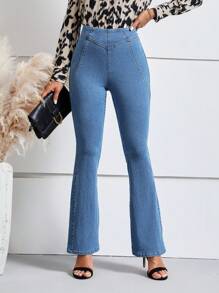 SHEIN LUNE 牛仔喇叭褲 - 中等水洗藍 - 查看 1