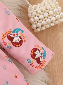 Baby Girl Cartoon Graphic Ruffle Trim Dress - Multicolor - View 6