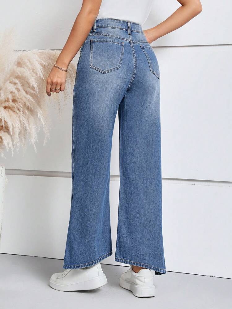 Asymmetrical Hem Wide Leg Jeans