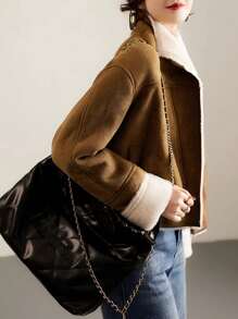 泰迪熊襯里拉鏈夾克 - 駝色 - 查看 5