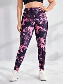 Rhythm Era 加大码扎染宽手机袋侧宽腰运动紧身裤瑜伽女裤 - 彩色 - 查看 3