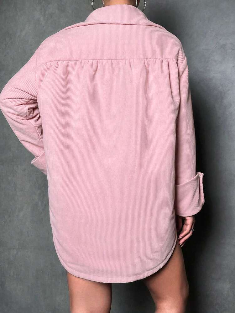 Drop Shoulder Button Front Corduroy Padded Coat Clothes Winter