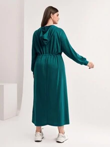 Mulvari 大碼字母圖案腰部抽繩連帽洋裝 - 綠色 - 查看 3