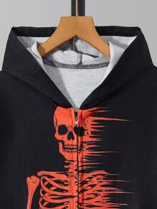 青少年男孩骷髅印花拉链卫衣 - 黑色 - 查看 3